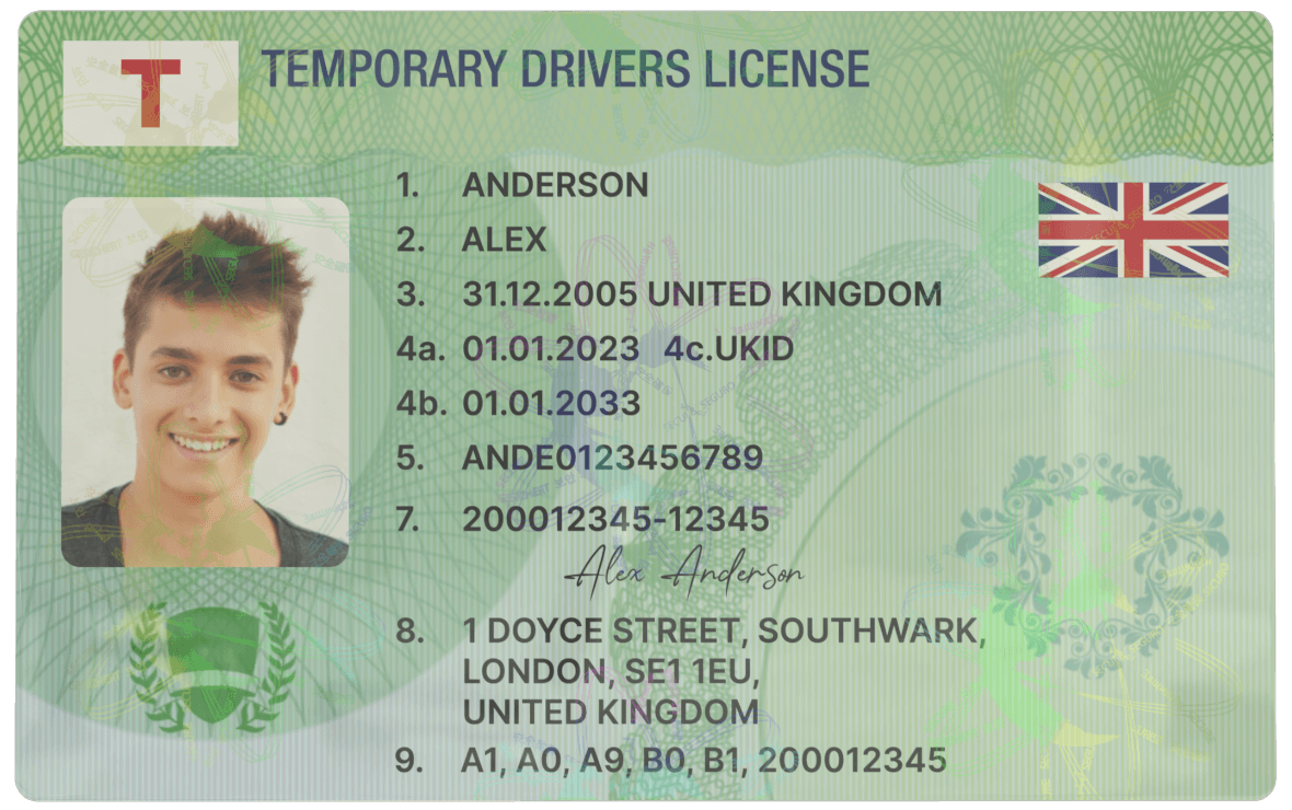 Green “Temporary” License Card